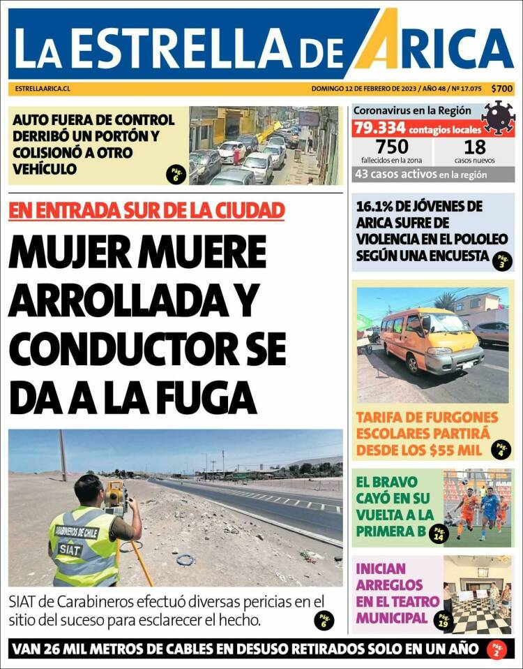 Portada de La Estrella de Arica (Chile)