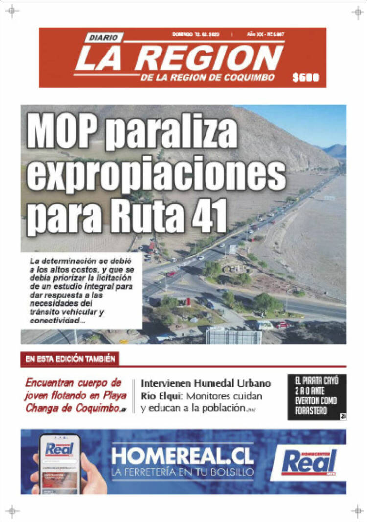 Portada de Diario La Región de Coquimbo (Chile)