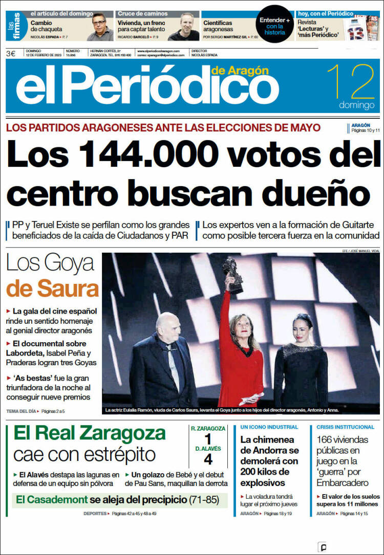 Portada de El Periódico de Aragón (Spain)