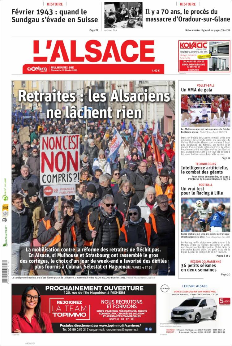 Portada de Journal L'Alsace (Francia)