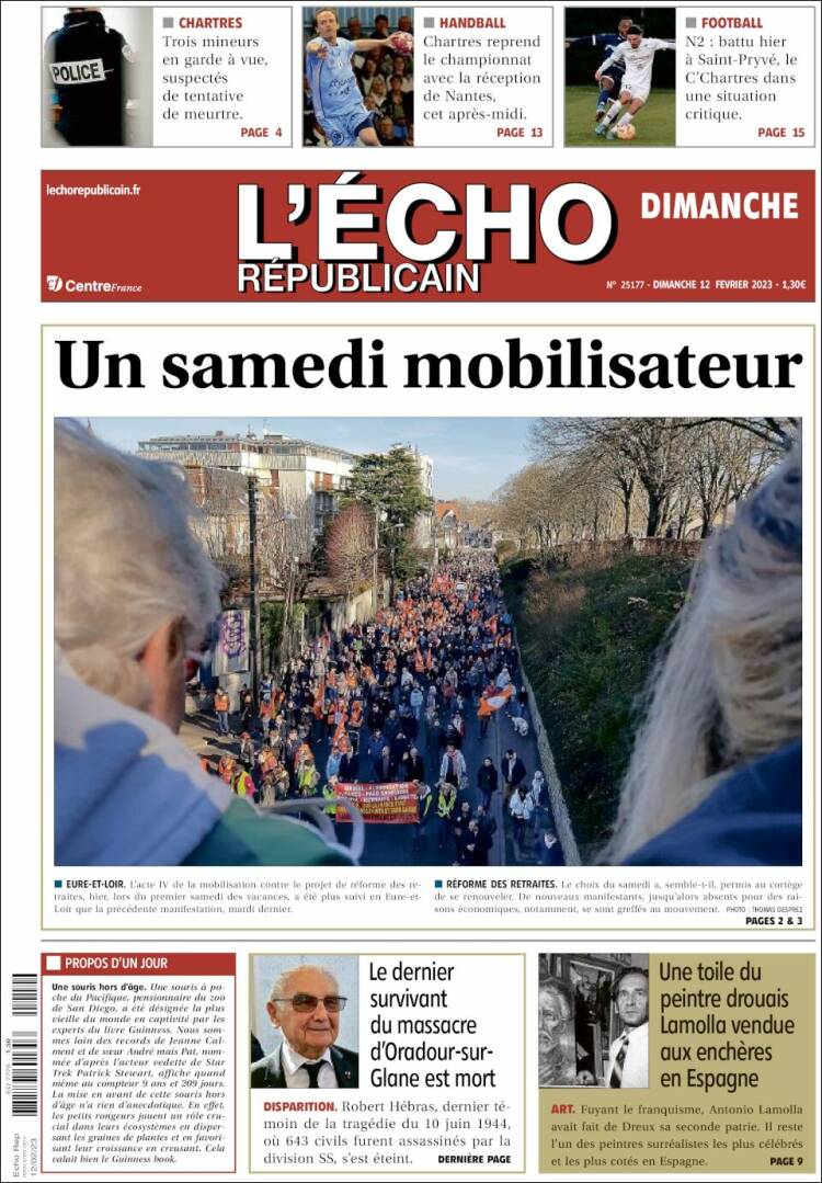 Portada de L'Echo Républicain (Francia)