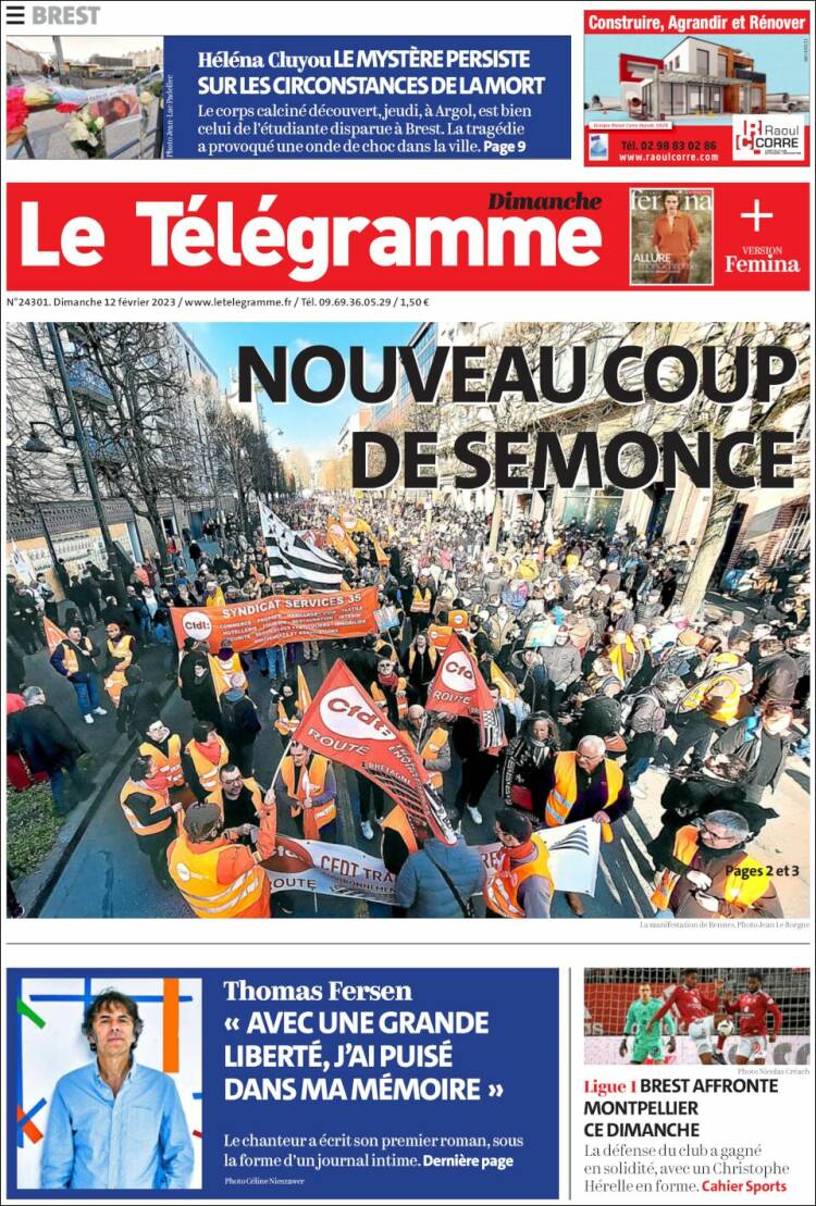 Portada de Télégramme (Francia)