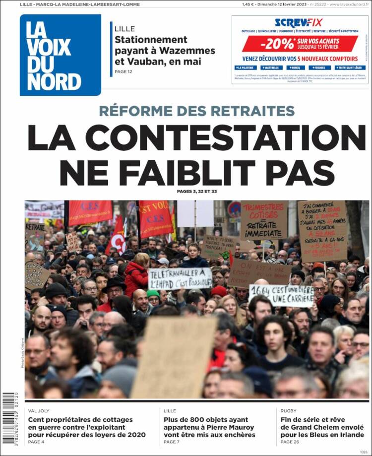 Portada de La Voix du Nord (Francia)