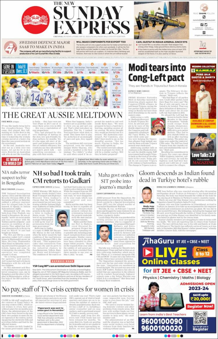 Portada de New Indian Express (India)