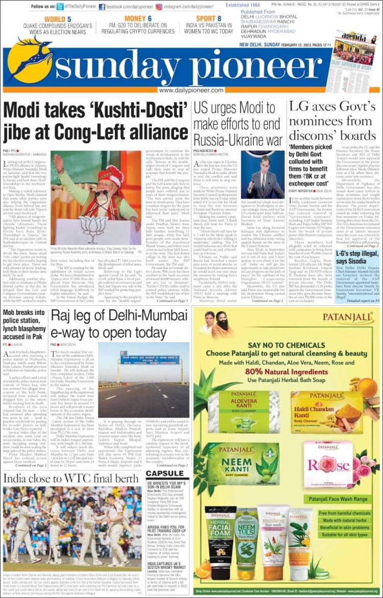 Portada de The Pioneer (India)