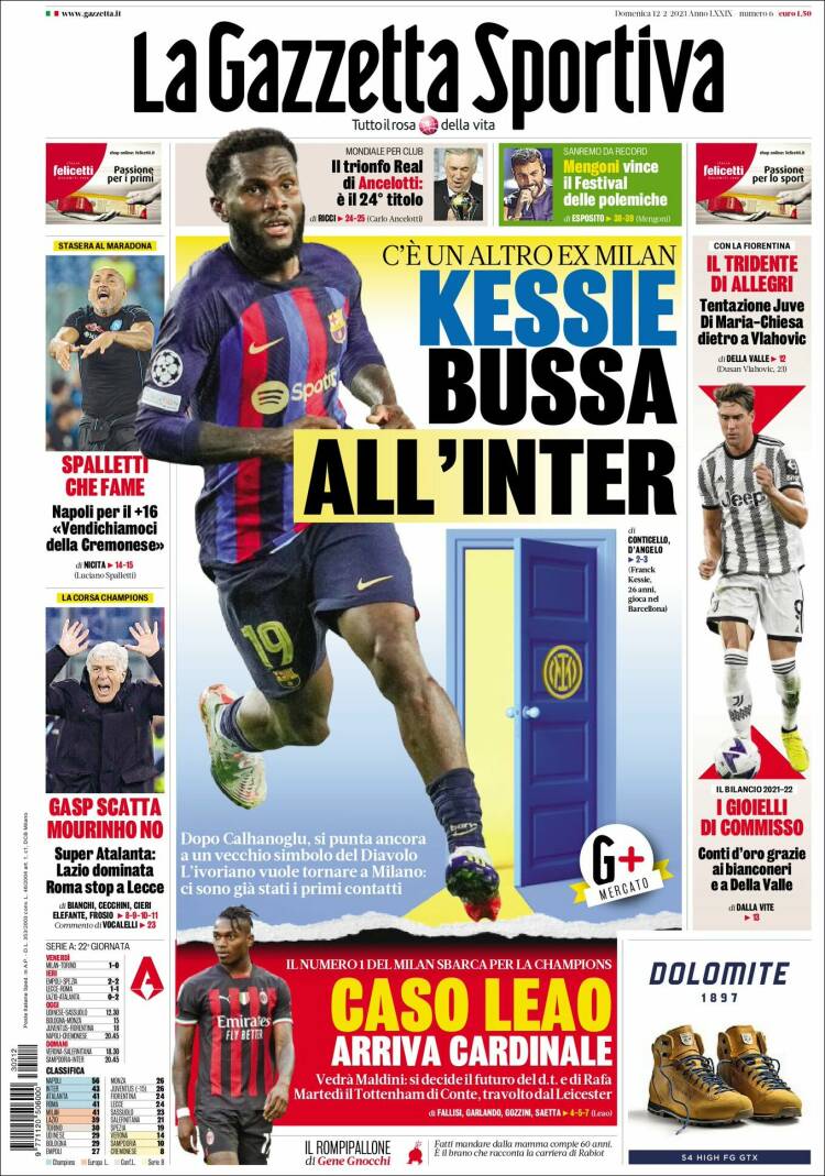 Portada de La Gazzetta dello Sport (Italia)