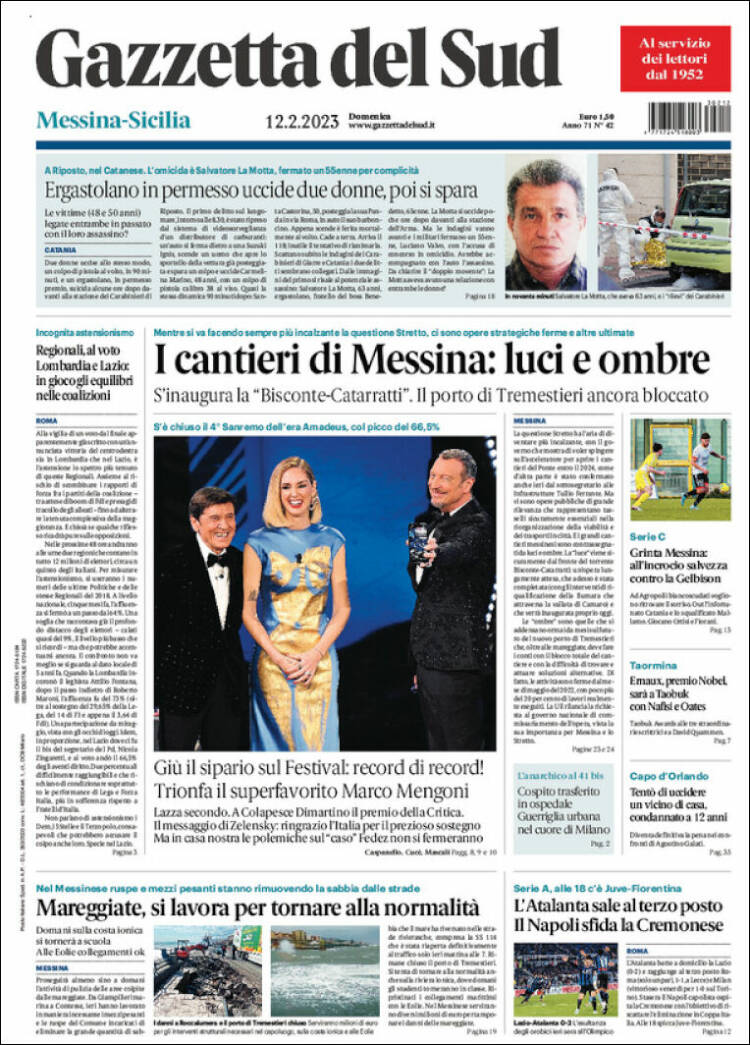 Portada de Gazzetta del Sud (Italia)