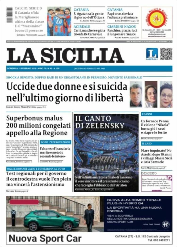 Portada de La Sicilia (Italia)