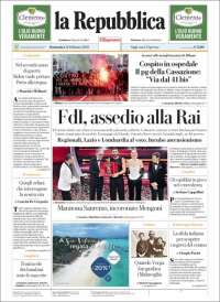 Portada de La Repubblica (Italia)