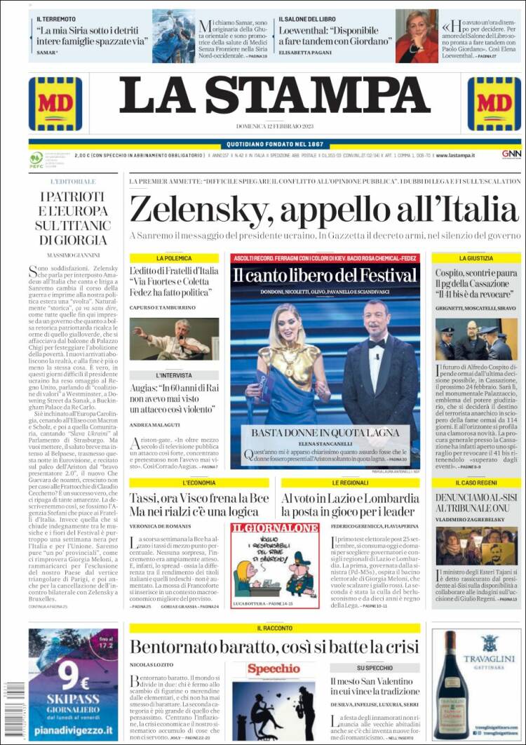 Portada de La Stampa (Italia)