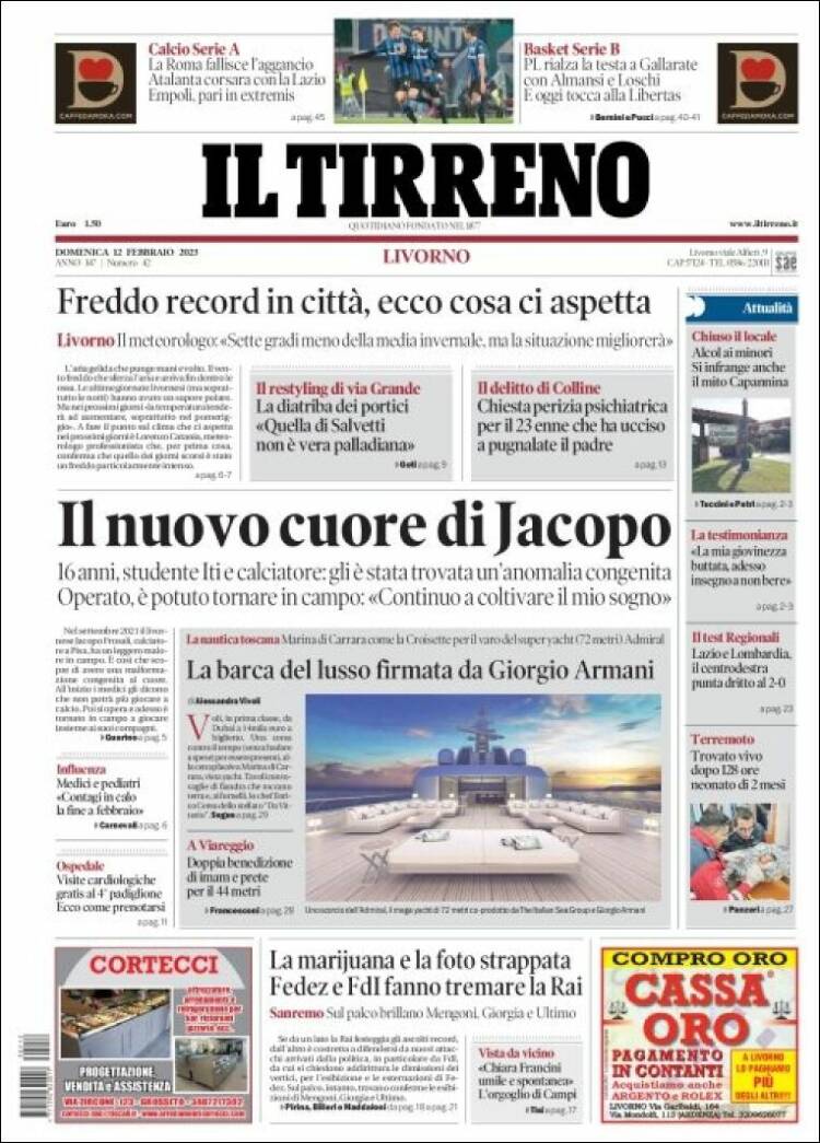 Portada de Il Tirreno (Italia)