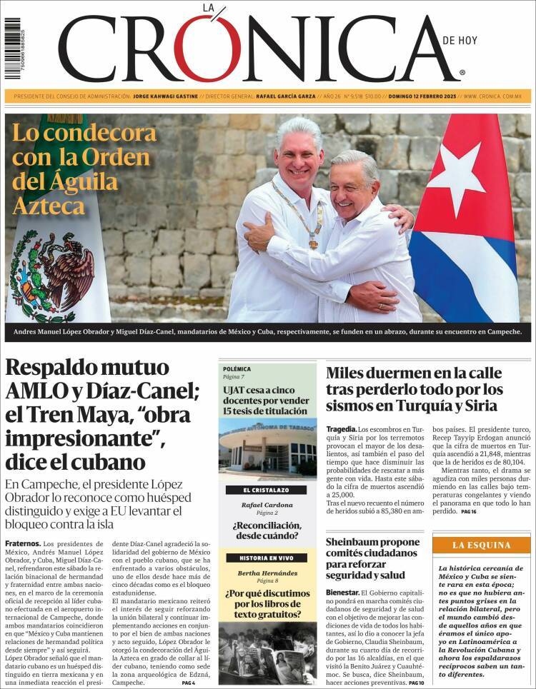 Portada de La Crónica de Hoy (México)