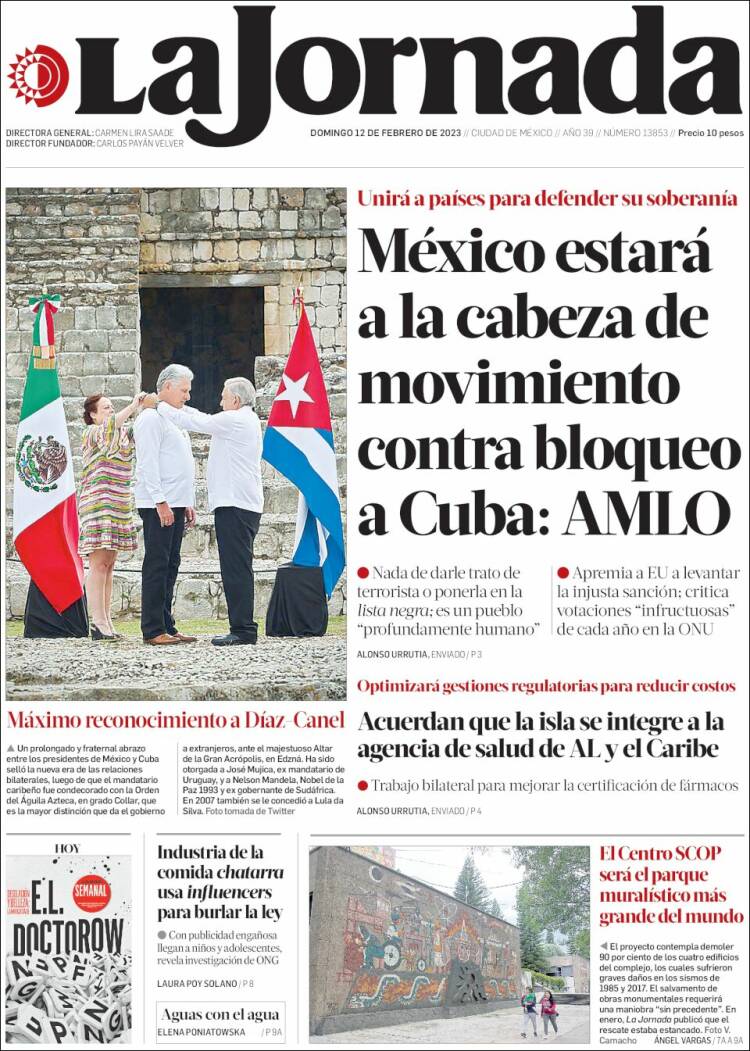 Portada de La Jornada (México)