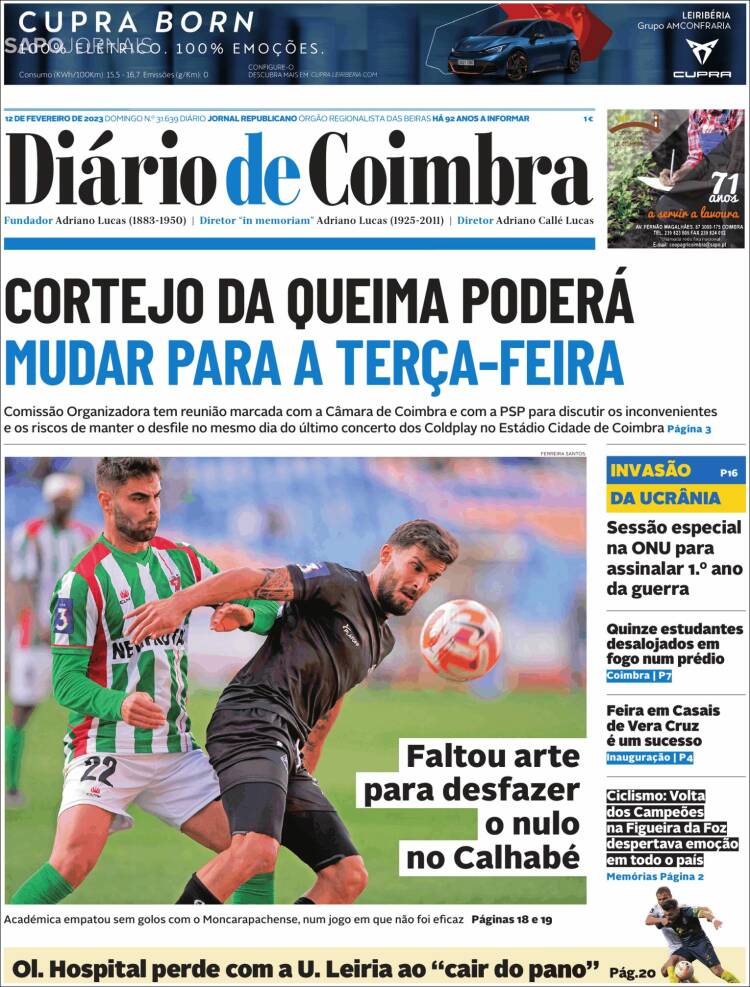 Portada de Diário de Coimbra (Portugal)