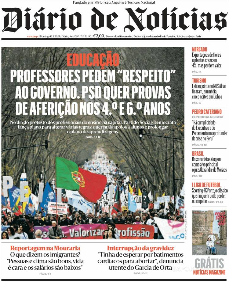 Portada de Diário de Noticias (Portugal)