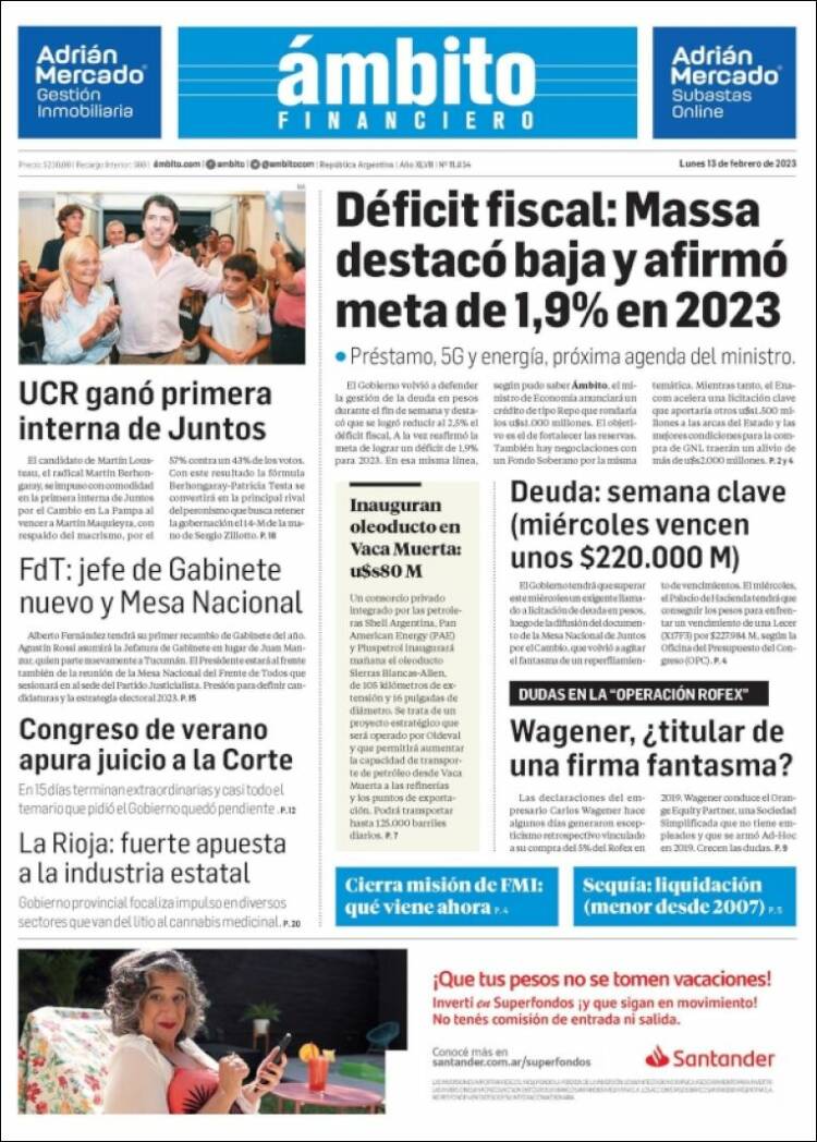 Portada de Diario Ambito Financiero (Argentina)