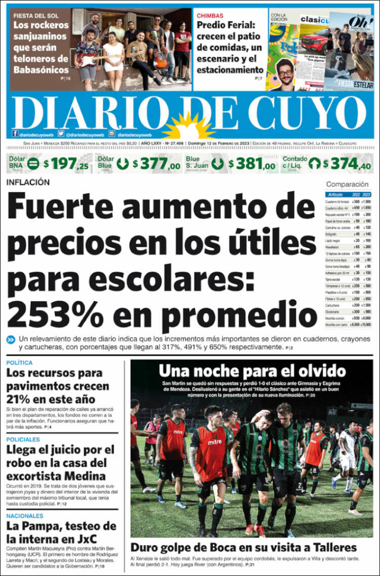 Portada de Diario de Cuyo (Argentina)