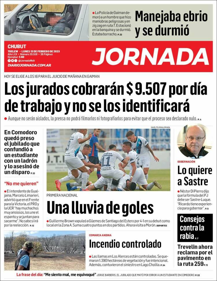 Portada de Diario Jornada en la Patagonia (Argentina)