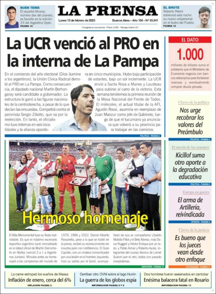 Portada de La Prensa (Argentina)