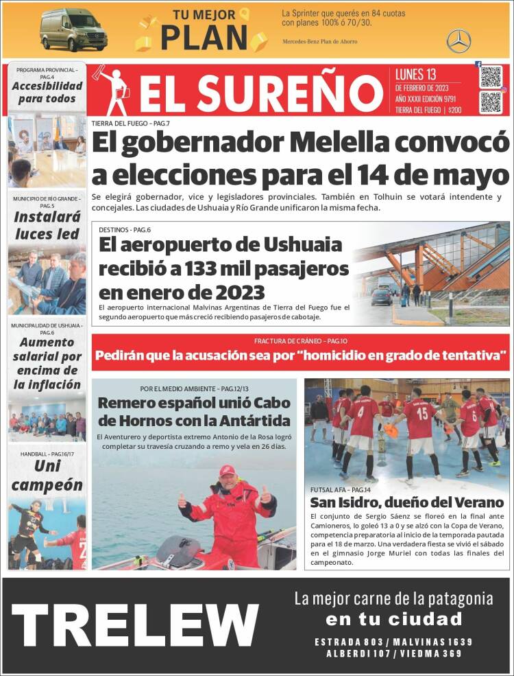 Portada de Diario El Sureño (Argentina)