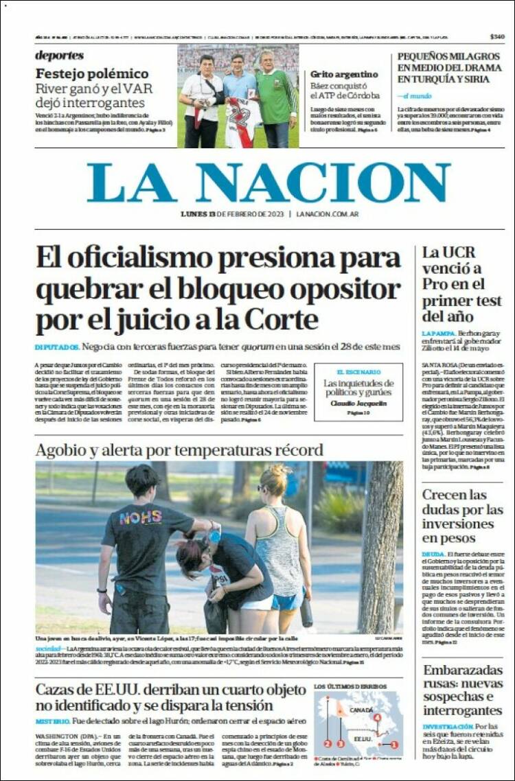 Portada de La Nación (Argentina)