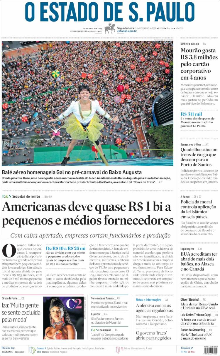 Portada de O Estado de São Paulo (Brésil)