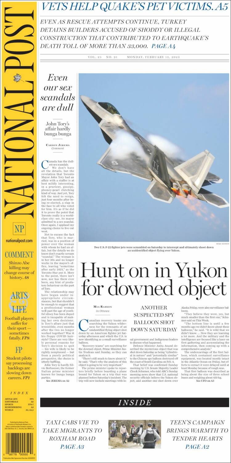 Portada de The National Post (Canada)