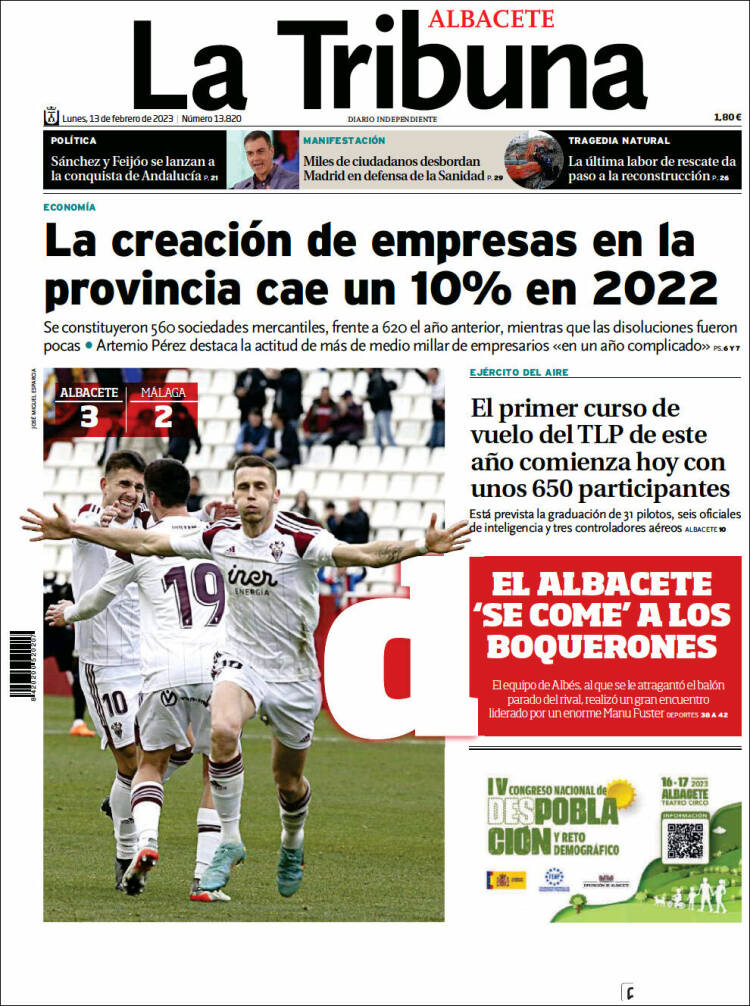 Portada de La Tribuna de Albacete (Spain)