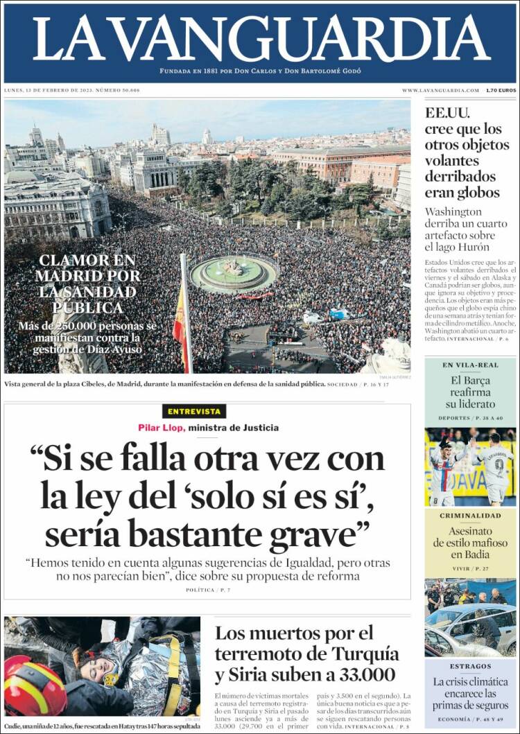 Portada de La Vanguardia (Spain)