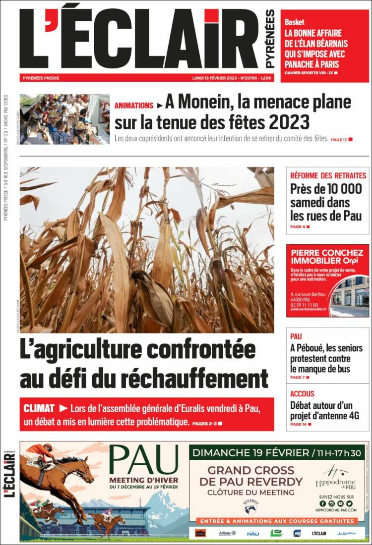 Portada de L'Eclair des Pyrénées (France)