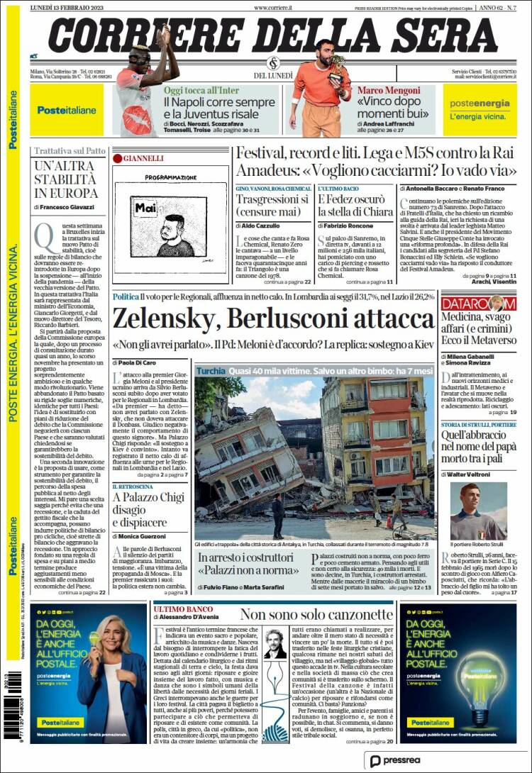 Portada de Corriere della Sera (Italie)