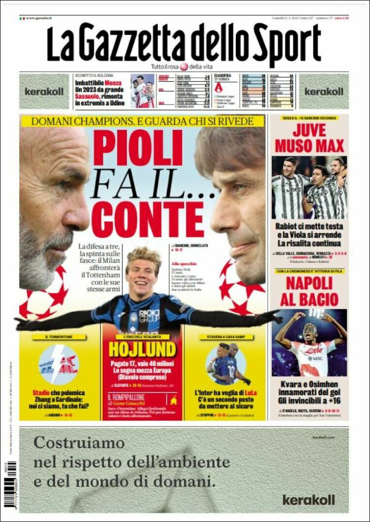 Portada de La Gazzetta dello Sport (Italie)