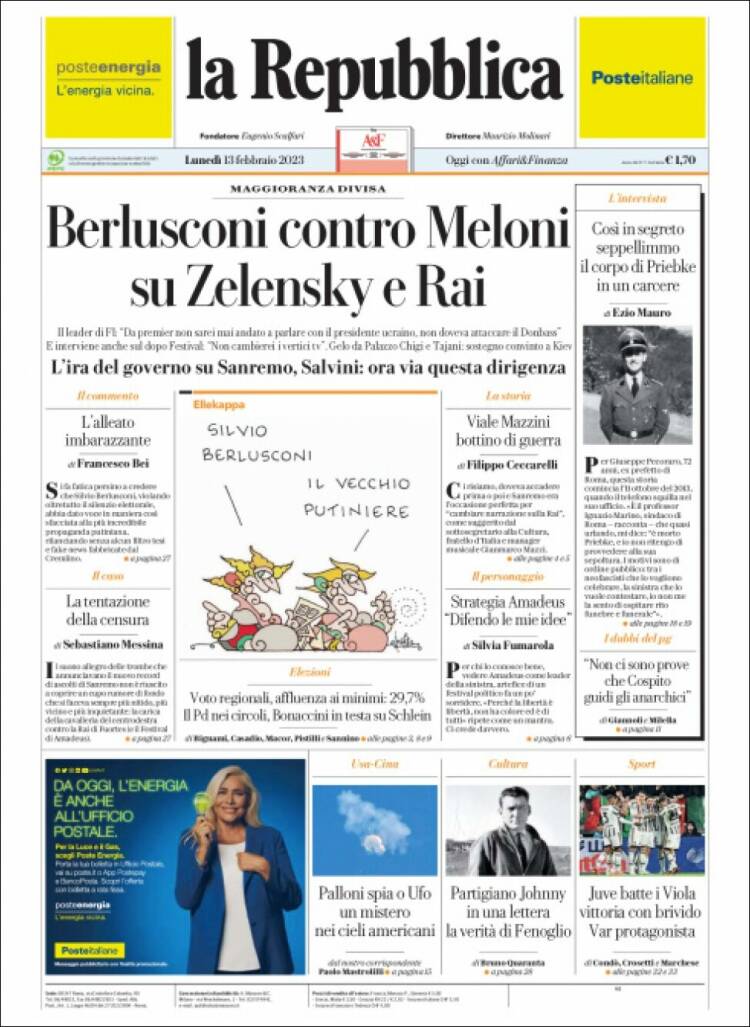 Portada de La Repubblica (Italie)