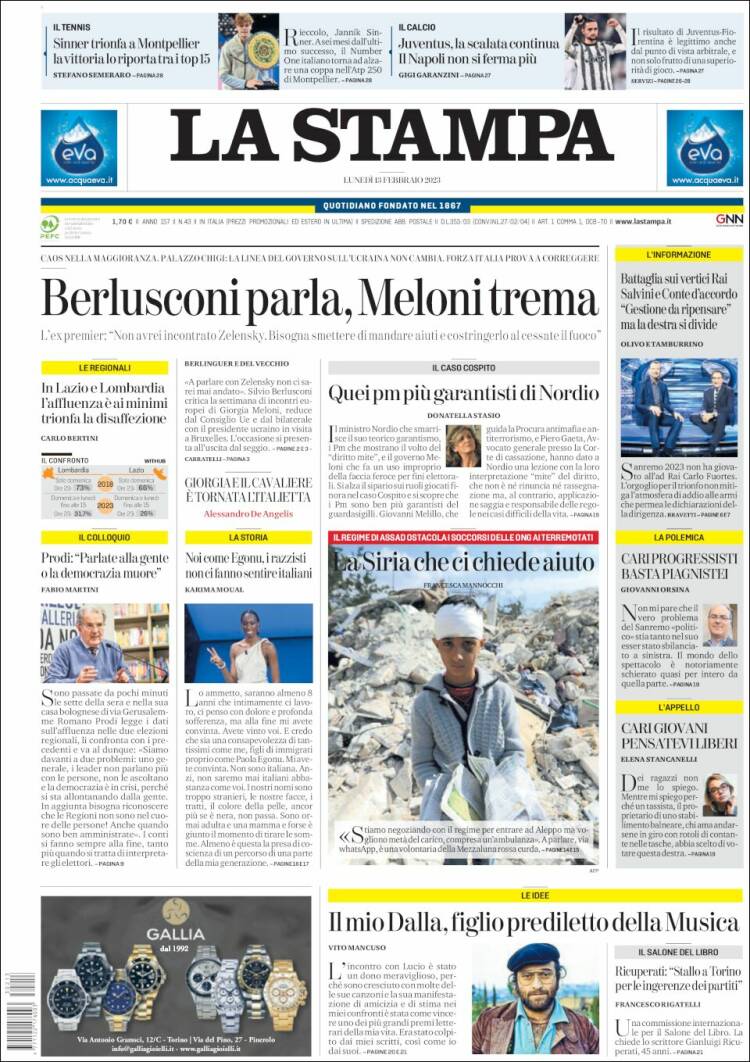 Portada de La Stampa (Italie)