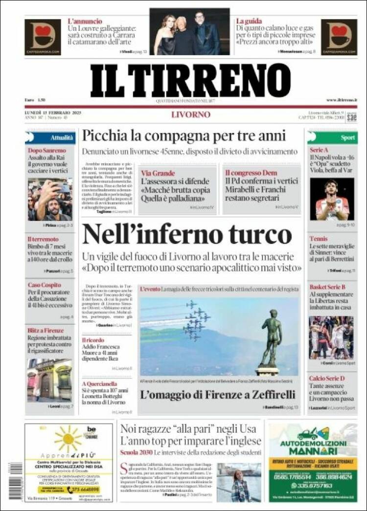 Portada de Il Tirreno (Italie)