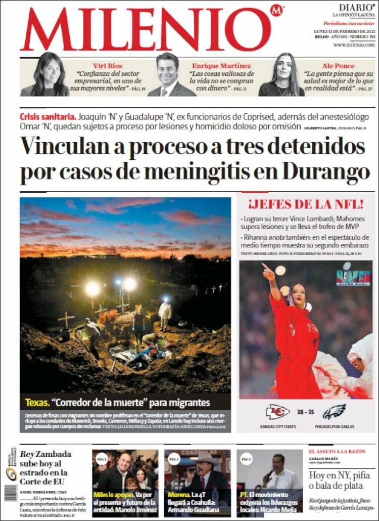 Portada de Milenio - Laguna (México)