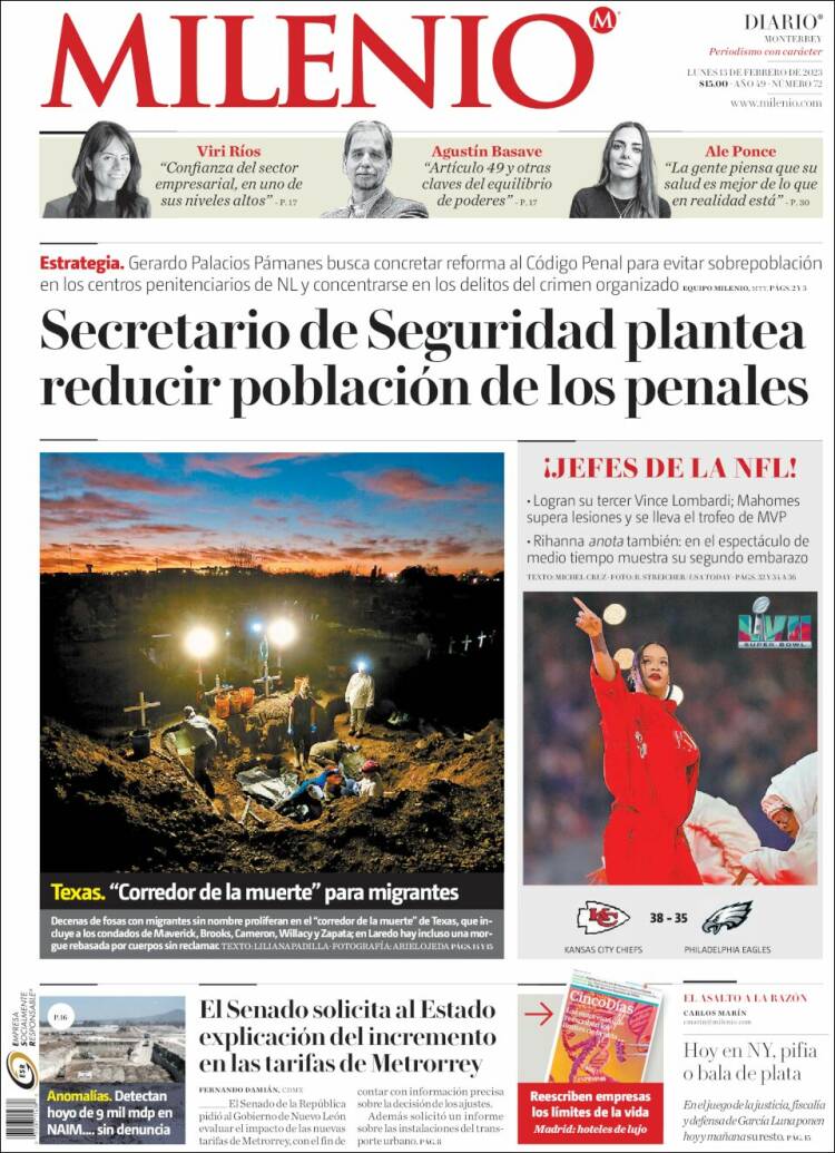 Portada de Milenio de Monterrey (México)