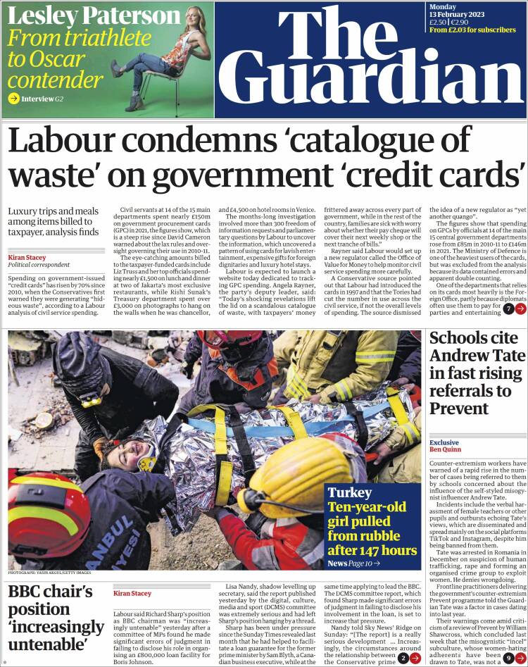 Portada de The Guardian (Reino Unido)