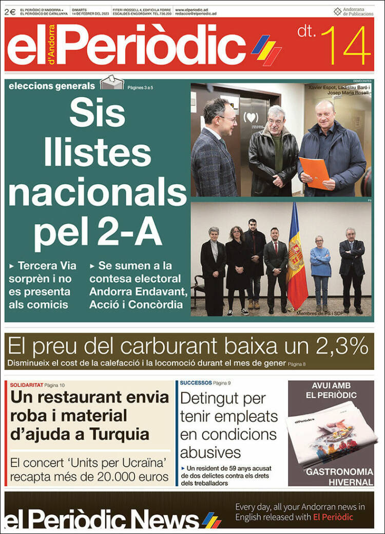 Portada de El Periòdic d'Andorra (Andorre)