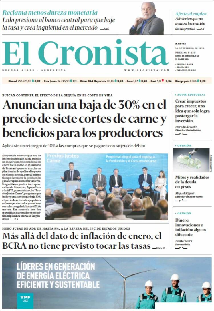 Journal El Cronista Comercial (Argentine). Les Unes des journaux de  Argentine. Toute la presse d'aujourd'hui. Kiosko.net