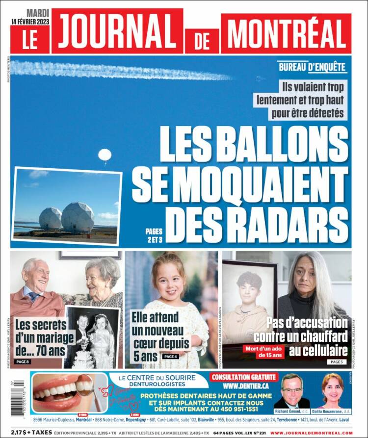 Portada de Le Journal de Montréal (Canada)