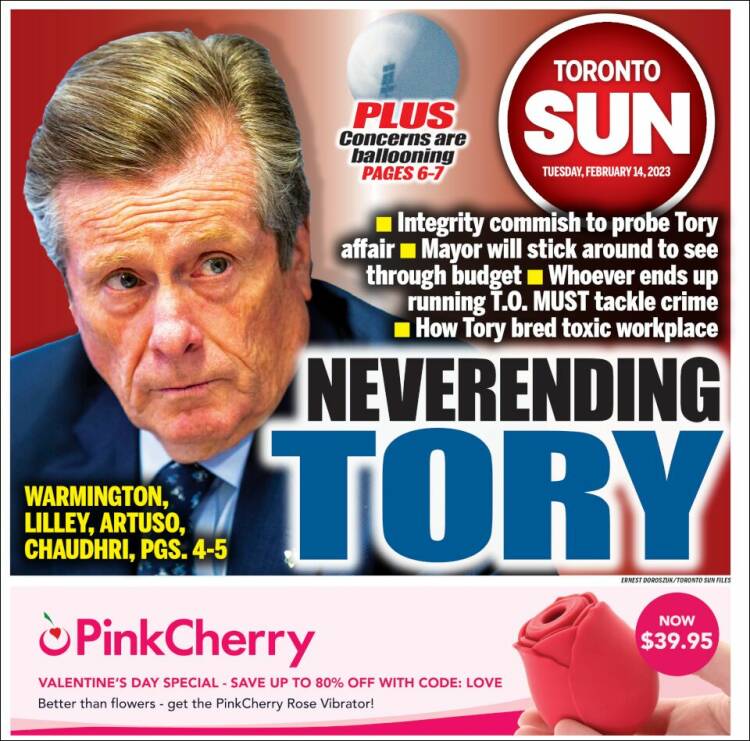 Portada de The Toronto Sun (Canadá)