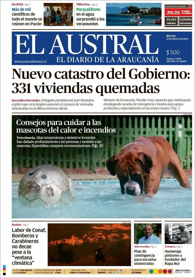 Portada de El Austral de Temuco (Chili)
