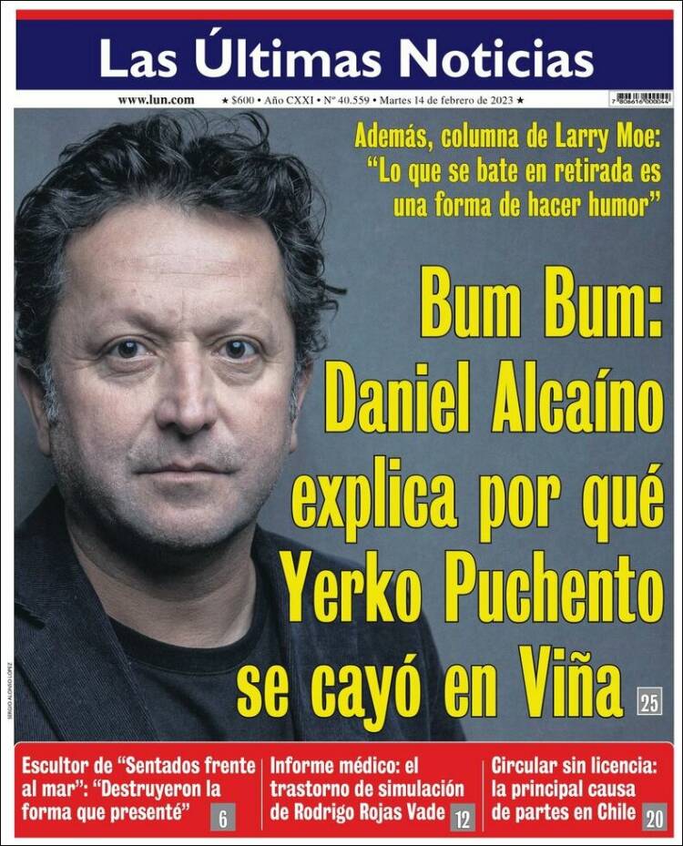 Portada de Las Últimas Noticias (Chili)