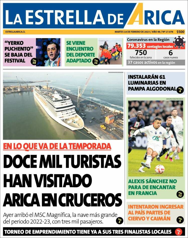 Portada de La Estrella de Arica (Chili)