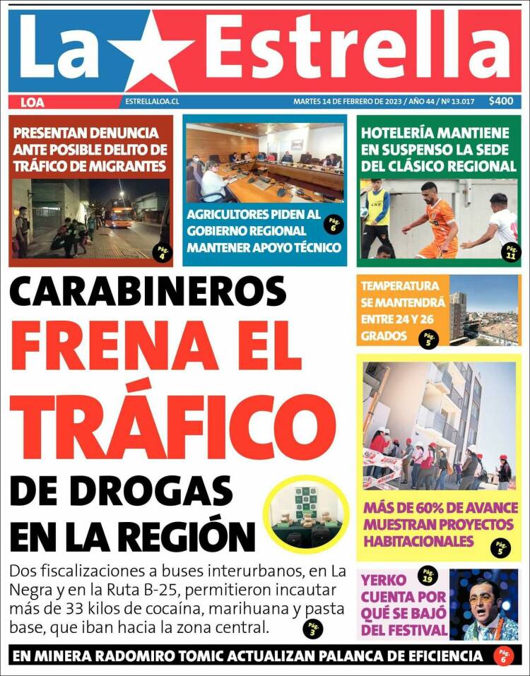 Portada de La Estrella de Loa (Chile)