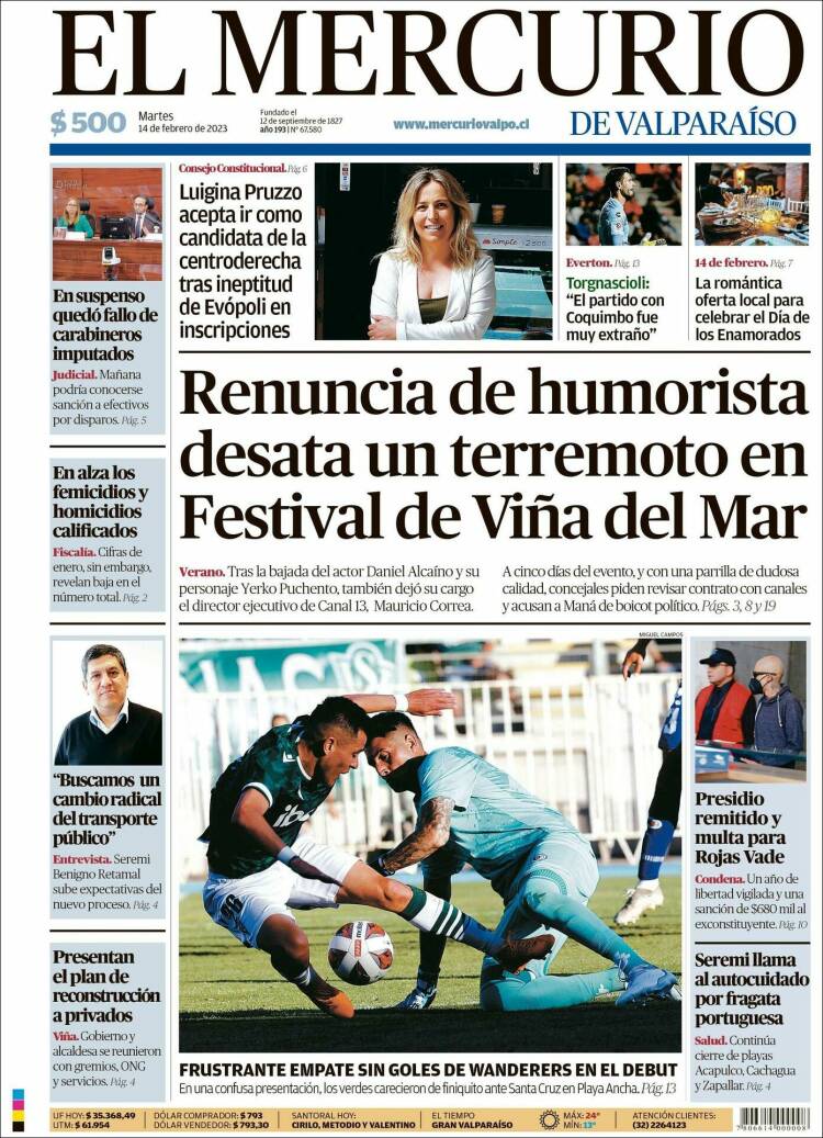Portada de Mercurio de Valparaiso (Chile)