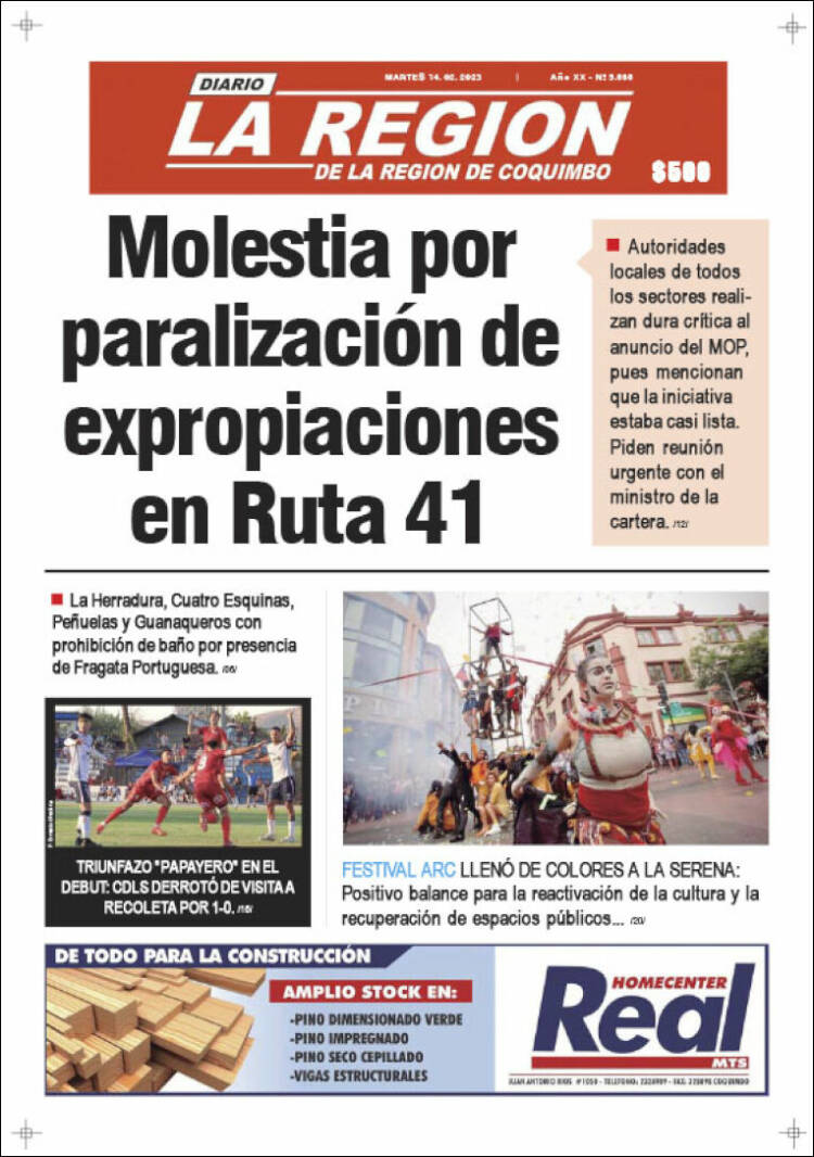 Portada de Diario La Región de Coquimbo (Chili)