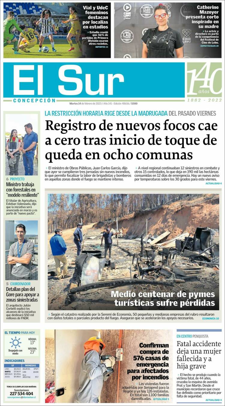 Portada de El Sur (Chile)