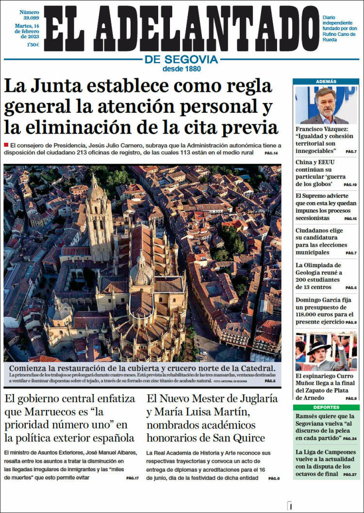 Portada de El Adelantado de Segovia (España)